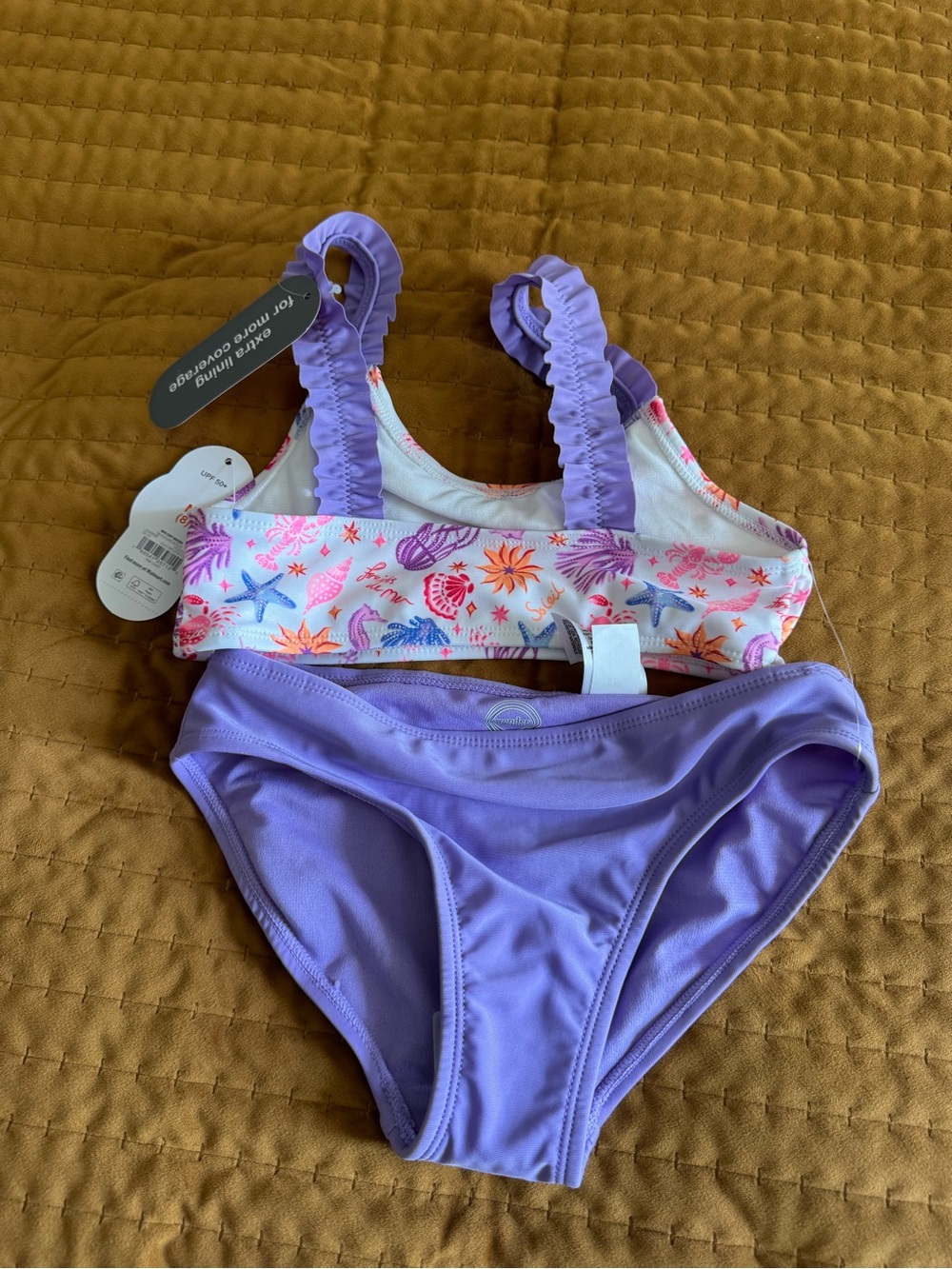 wonder nation Lavender Girls Two-Piece Swimsuit with Seashell Print
